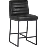 Spyros Counter Stool in Coal Black Leatherette on Black Stainless